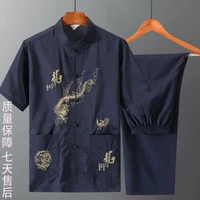 summer new middle aged and elderly mens short sleeve suit chinese tang style mens thin breathable fathers two piece suit