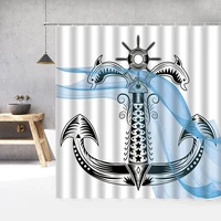 nautical lighthouse shower curtain blue sail boat ocean compass brick wall print bathroom waterproof bath curtains with hooks
