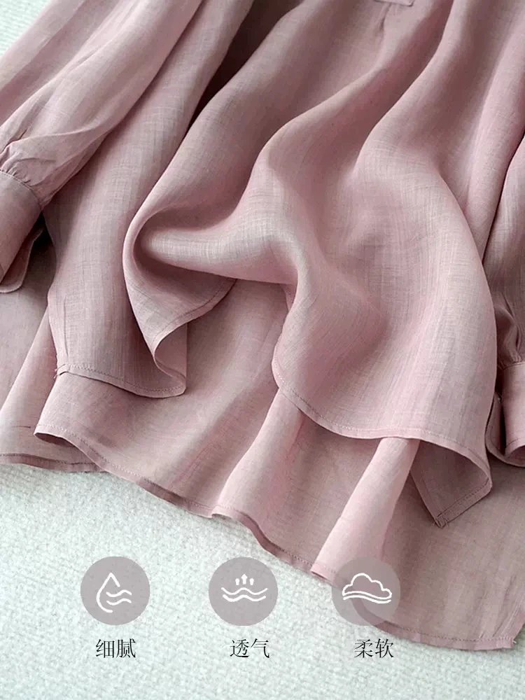 Женская рубашка/блузка из рами простая ультрасвободная Удобная тонкая блузка с