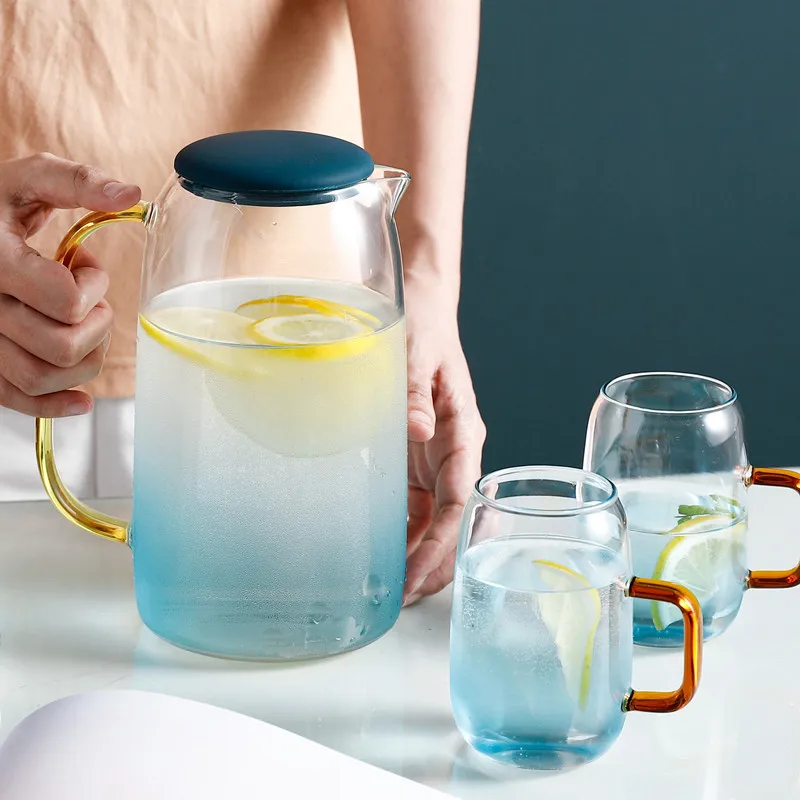 1400ml Gradient Blue Water Kettle Teapot Glass Teapots Heat 