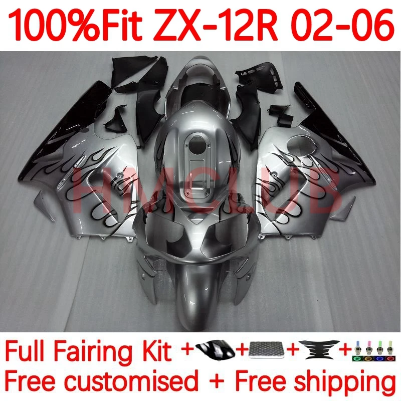 

Injection+Tank For KAWASAKI NINJA ZX 12R 1200CC silver blk ZX12R 2002 2003 2004 2005 2006 ZX-12R 02 03 04 05 06 Fairing 76No.26