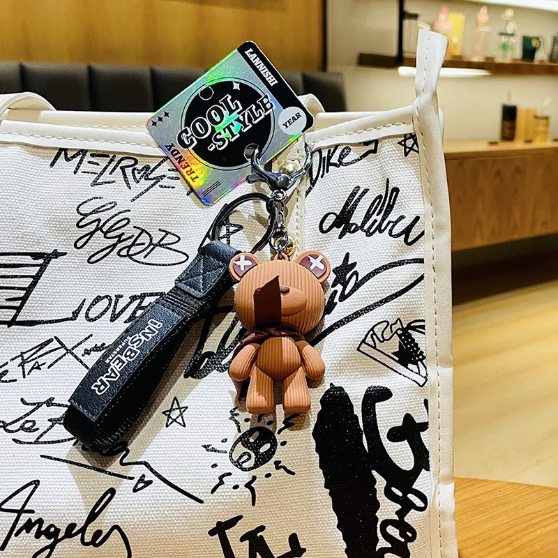 Cute Resin Keychain Charm Tie The Bear Pendant For Women Bag Car KeyRing Mobile Phone Fine Jewelry Accessories Kids Girl Gift