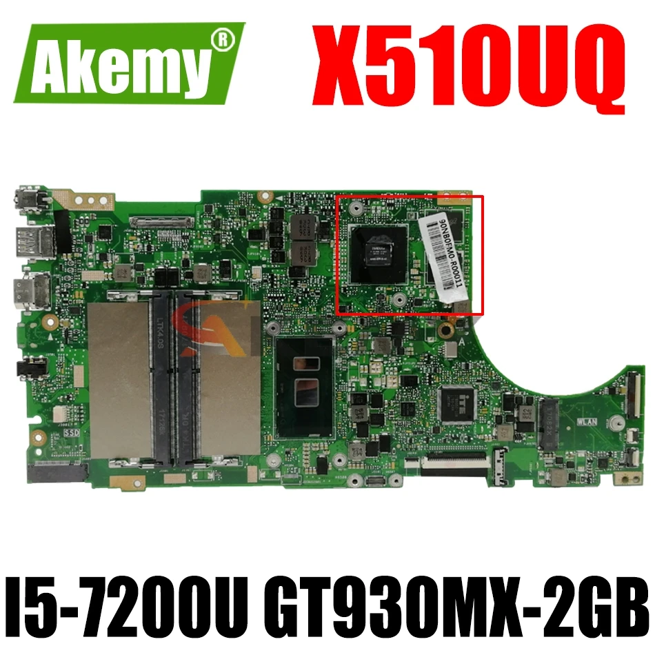 

AKEMY X510UQ Laptop motherboard for ASUS X510UR X510URO X510UNR X510U S5100UR S5100U original mainboard I5-7200U GT930MX-2GB