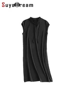 suyadream silk satin short sleeved solid chic dresses 2021 summer midi dresses for woman black amy green