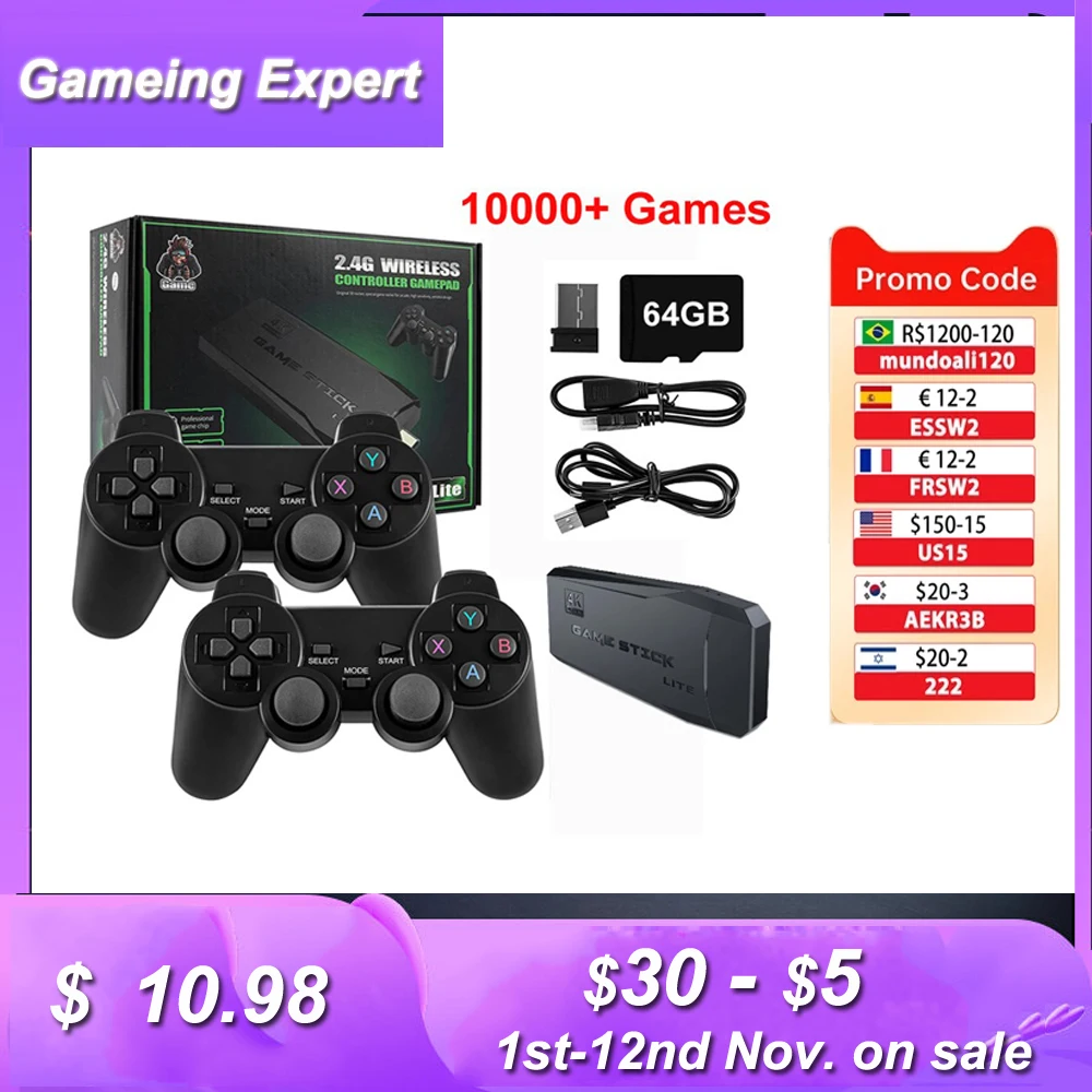 

Консоль игровая Беспроводная Ретро, 64 ГБ, 10000 встроенных игр