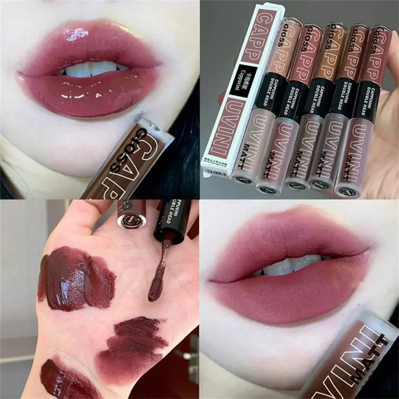 

5 Colors Double Head Lip Glaze Mirror Glitter Moisturizing Lip Gel Chocolate Berry Red Lipstick Student Makeup Korean Cosmetics