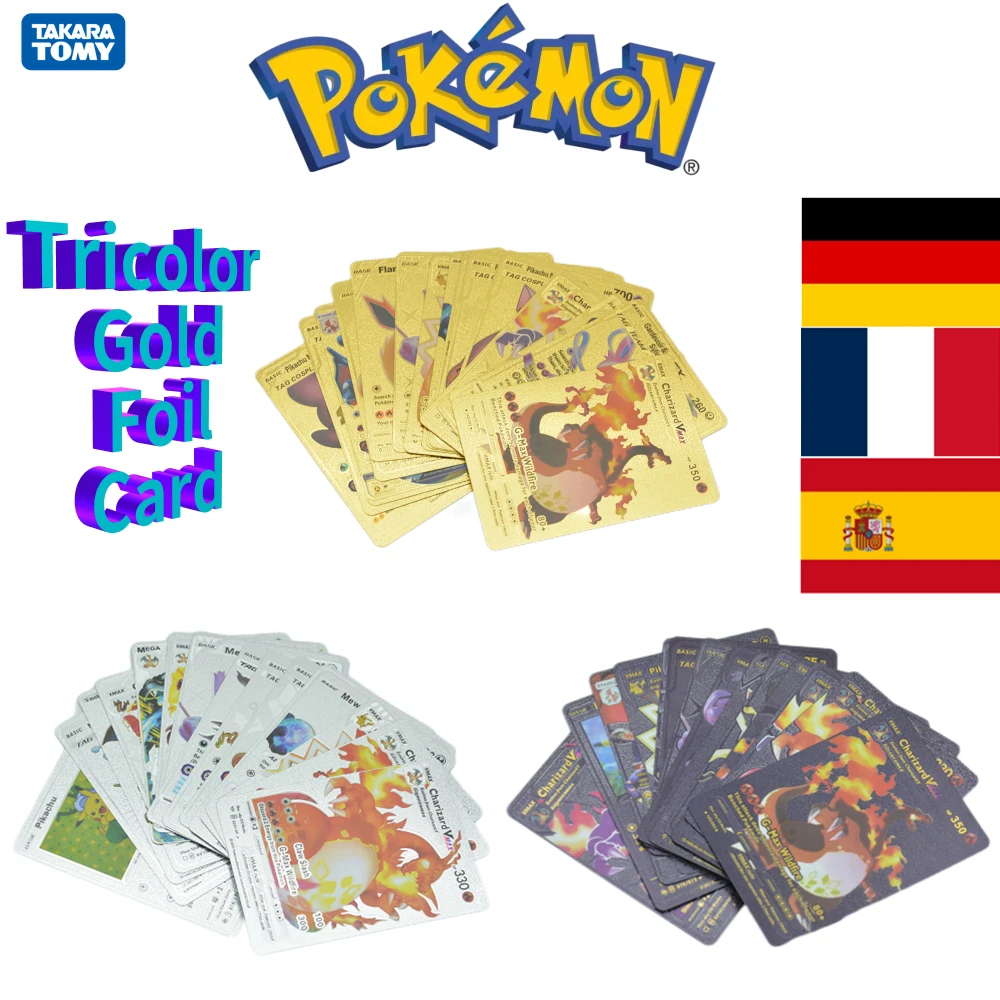 

Pokemon Card Gold Silver Black Spanish German French English Combo Card Vmax Gx Golden Letters Kids Christmas Gift 15-81 Pcs