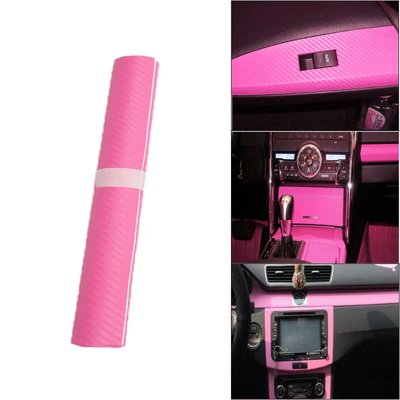 

Car Pink Carbon Fiber Vinyl Wrap Sticker Interior Accessories Panel 50x12Inch Car Styling Change Color Film Protective Film