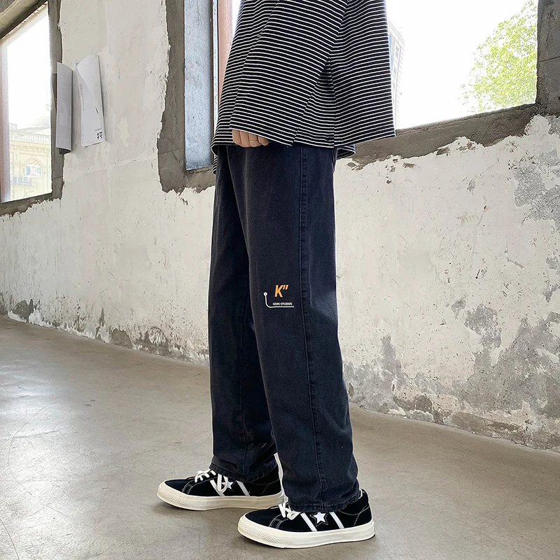 Streetwear Oversize Baggy Jeans Men Korean Fashion Black Denim Trousers Light Blue Elastic Waist Design Skate Pants Brand