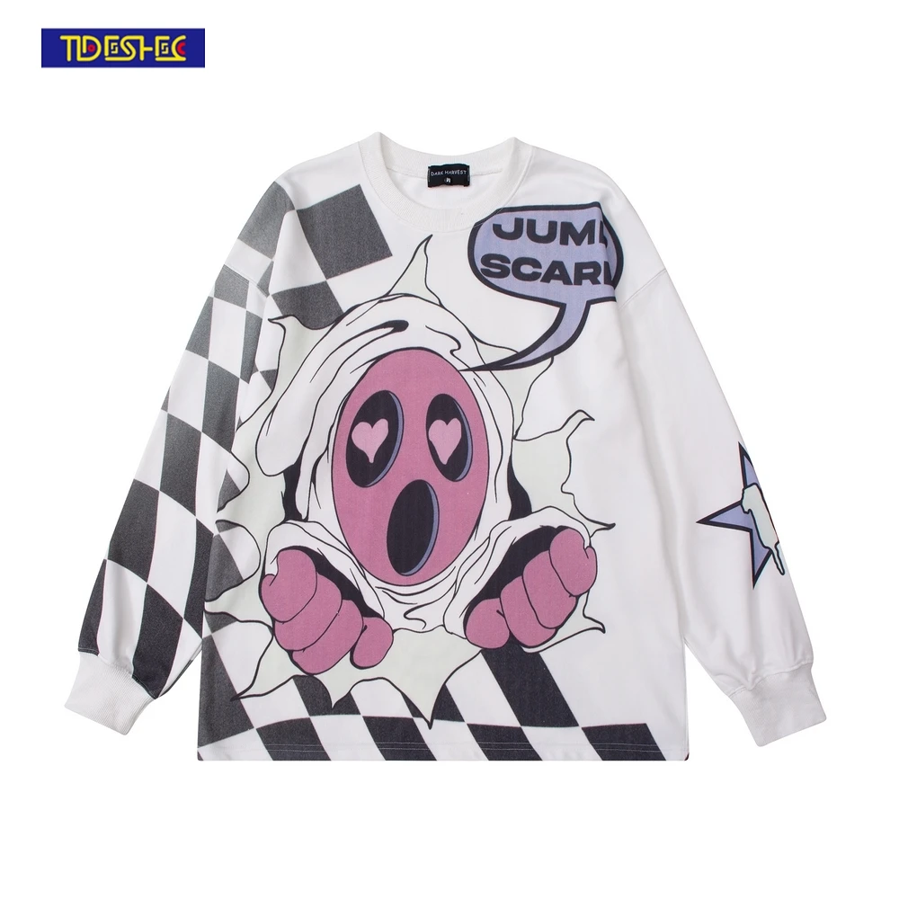 

Hip Hop Pullover Sweatshirt Cute Cartoon Pattern Print Graphic Streetwear Harajuku Men Pullover 2022 Cotton Casual Sweat Shirt
