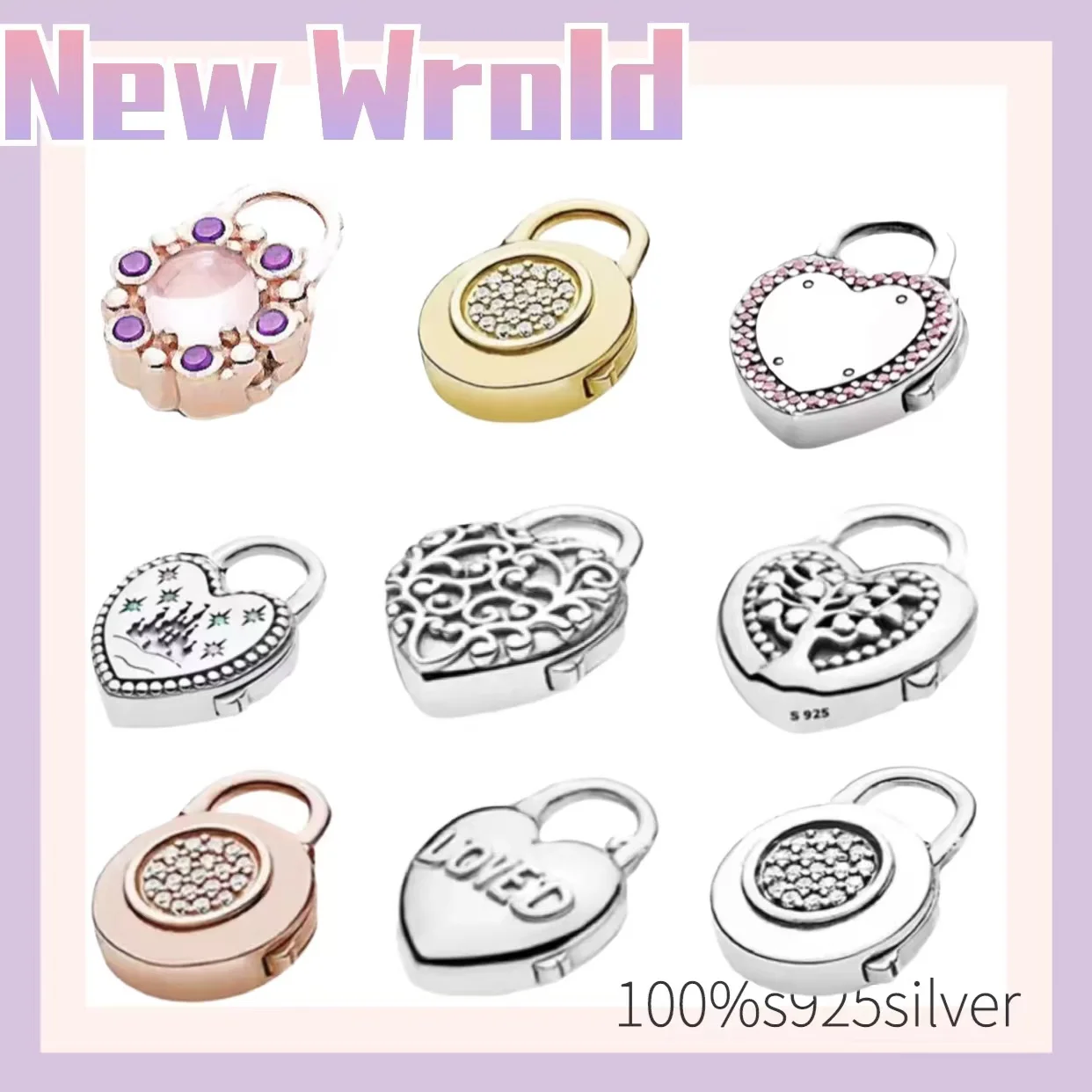 

Hot sale 100% real 925 sterling silver fashion buckle heart lock DIY charm Pandora Bracelet high quality classic women's jewelry