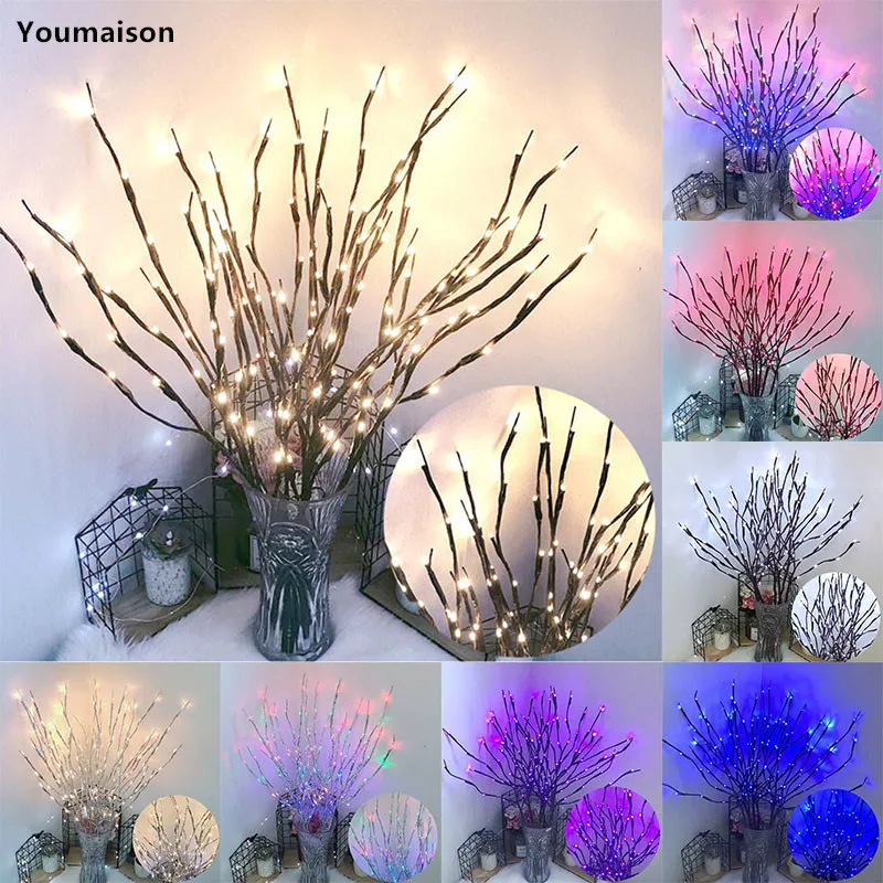 

20 Bulbs LED Willow Lights Battery Decorative Lights Tall Vase Filled Willow Lit Branches Christmas Wedding Party Decorations