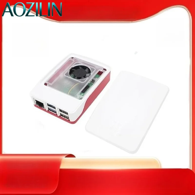 Фото Корпус AOZILIN красно-белый для Raspberry Pi 5 Pi5 с охлаждающим вентилятором, совместим с официальным корпусом №2