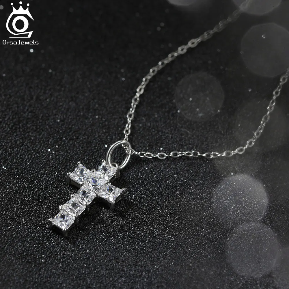 ORSA JEWELS Цирконий CZ Крест Кулон Ожерелье Серьги Стерлингового Серебра 925 пробы с