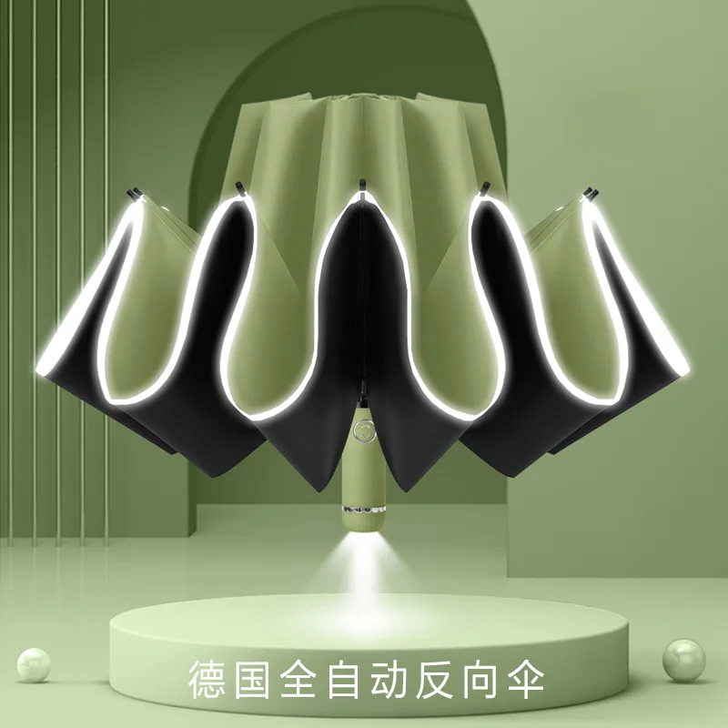 

Auto Open Close Umbrella Light-emitting LED Reverse Ten-bones Three-folding Automatic Business Vinyl Umbrella With Light