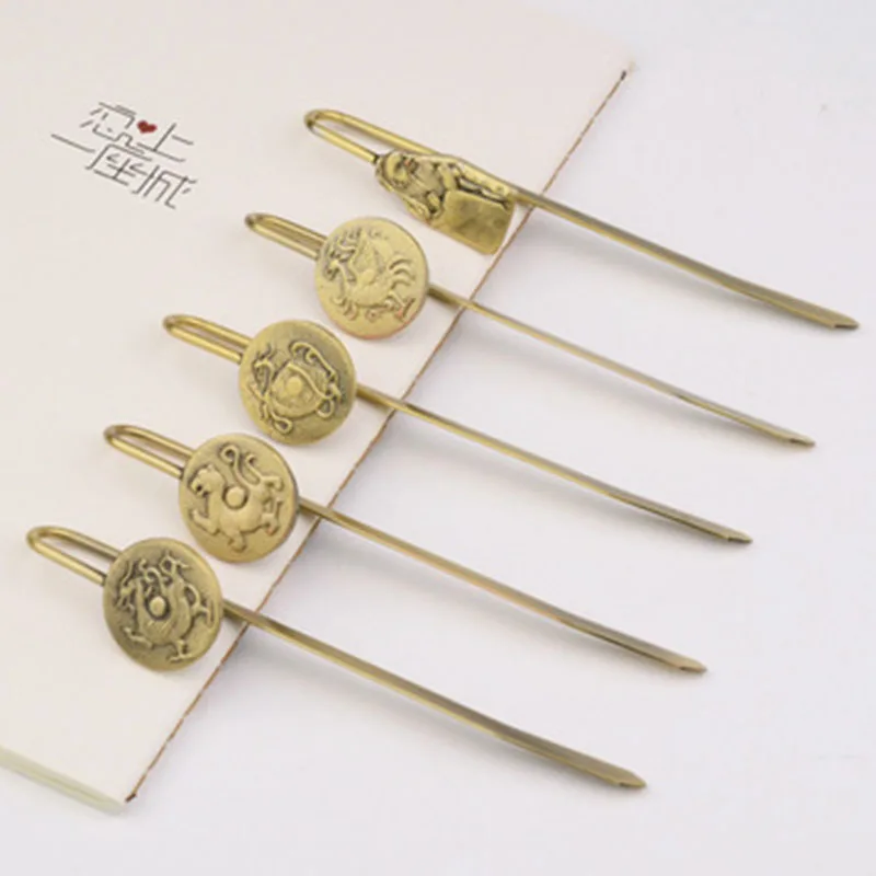 

Chinese Ancient Creative Metal Bookmark Four Mythical Beasts Green Dragon White Tiger Vermilion Bird Basaltic Bookmark Souvenir