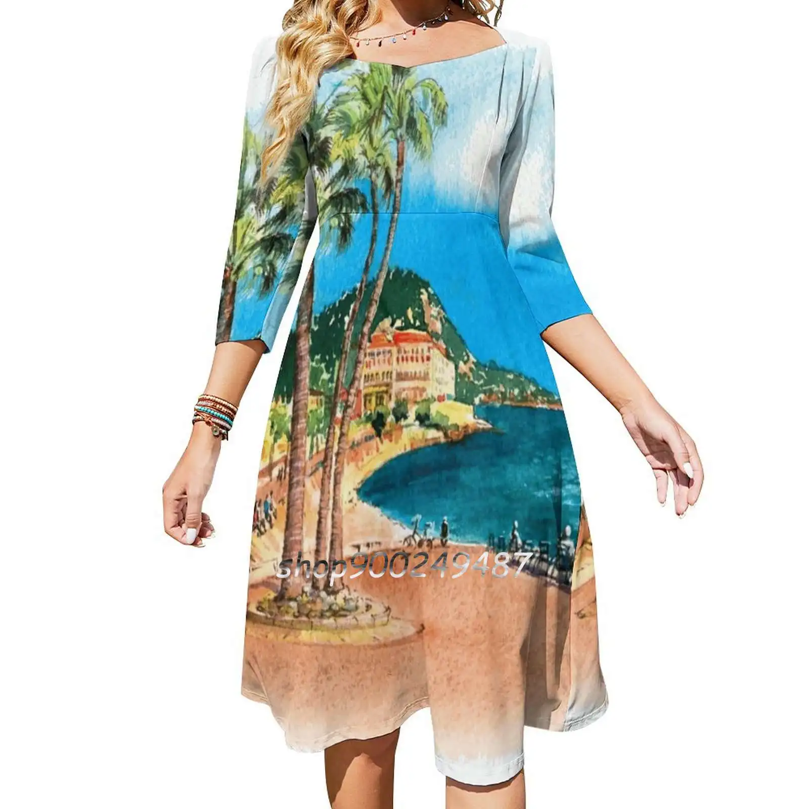 Promenade Des Anglais In Nice France Платье с квадратным вырезом Симпатичные свободные платья