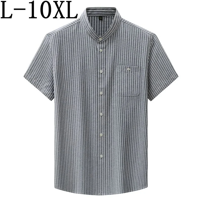 

8XL 10XL 7XL 2023 New Summer Short Sleeve Loose Shirt Men Clothing High Quality Striped Mens Shirts Casual Camisa Masculina