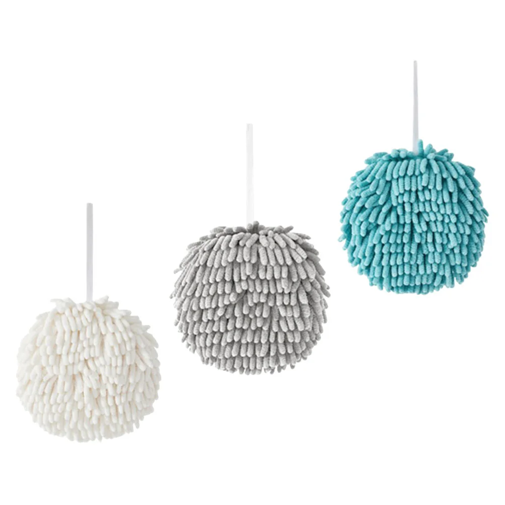 

3 Pcs Chenille Hand Towels Microfiber Hanging Clean Drying Balls Bathroom Puff Supplies