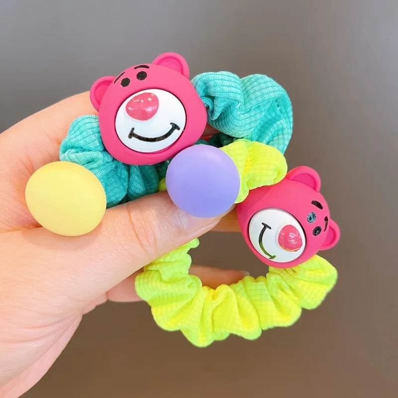 

Цветная мультяшная веревка для волос Disney в Корейском стиле, кольцо для волос с клубничным медведем, простое кольцо для волос с шариками