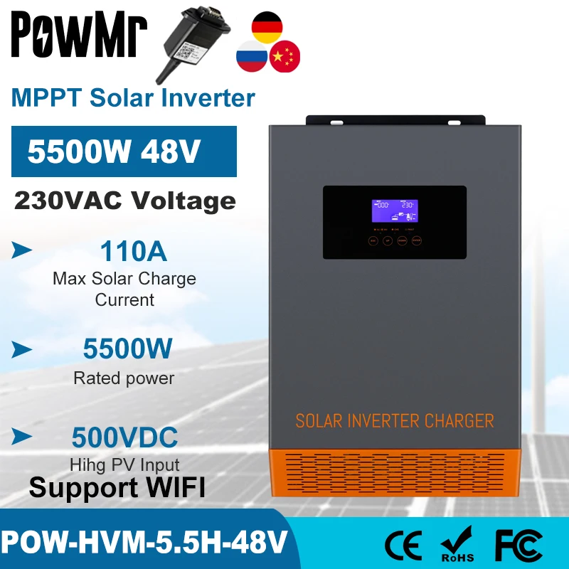 PowMr 5.5KW hibrid güneş inverteri MPPT 110A 500VDC PV girişi 220VAC 48VDC saf sinüs dalga güneş enerjisi şarj cihazı/Inversor destek WIFI