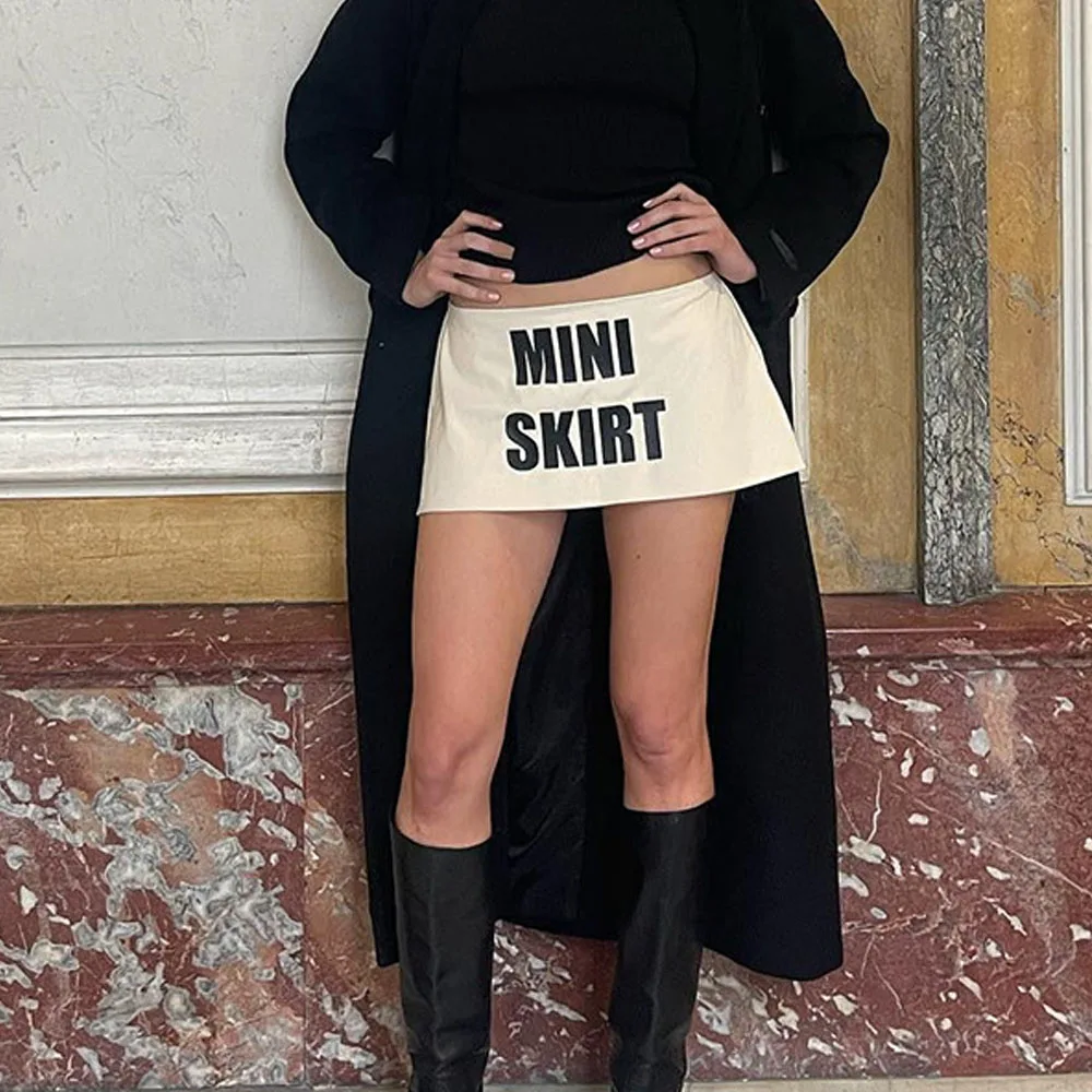 Summer Letter Print Women Mini Skirts Sexy High Street Outwear Low Waist A Line Bodycon Cloth Skirt