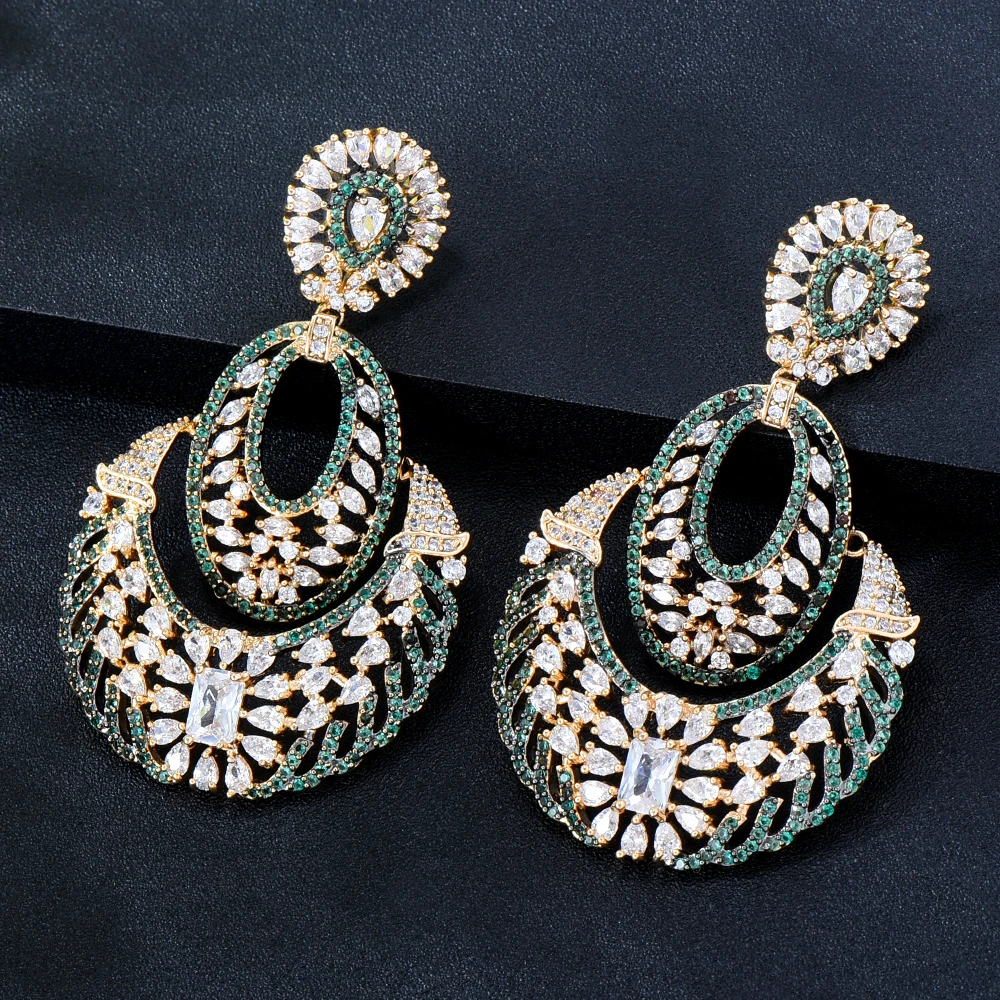 

Blachette Aribic Indian Nigerian Luxury Pendant Earrings For Women Geometry Wedding Party Cubic Zircon Bridal Fashion Jewelry
