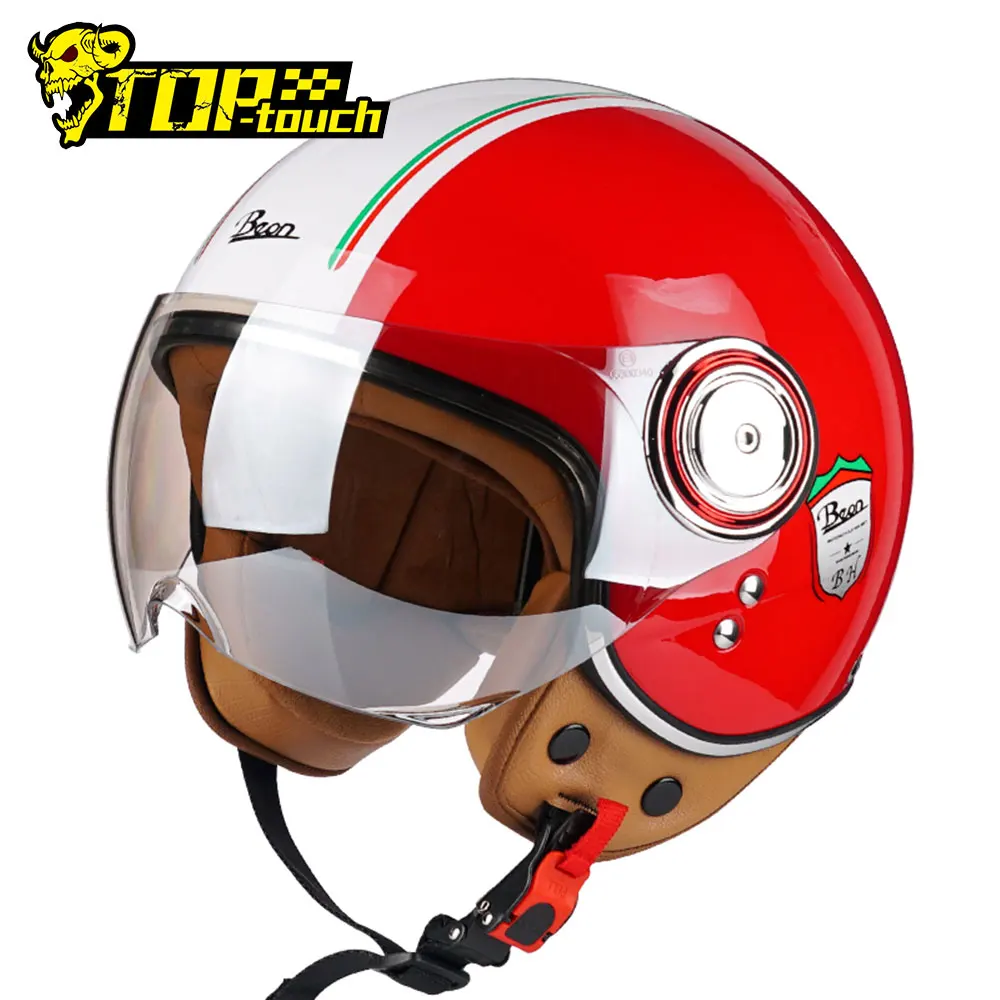 

BEON Retro Motorcycle Helmet Men Women Electric Bicycle Motocross Motorbike Helmets Casque Moto Casco ABS PC Double Lens Caps