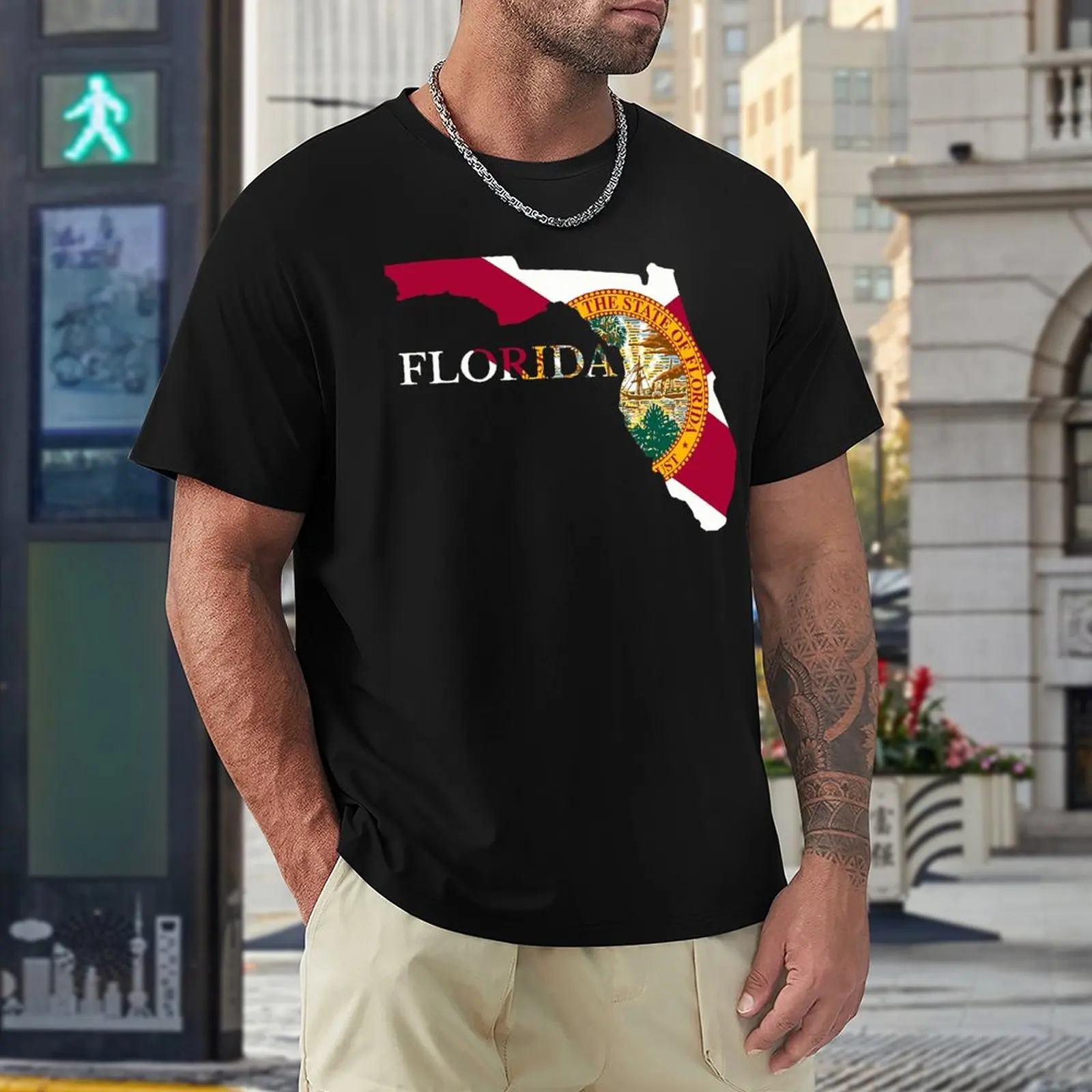 

Novelty Florida Map Flag Tees High Quality Leisure USA Size