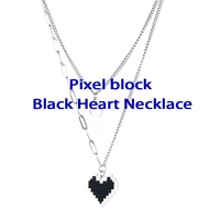 charm fashion necklaces for women black two color pixel block love heart pendant double layer chain hip hop cool jewelry