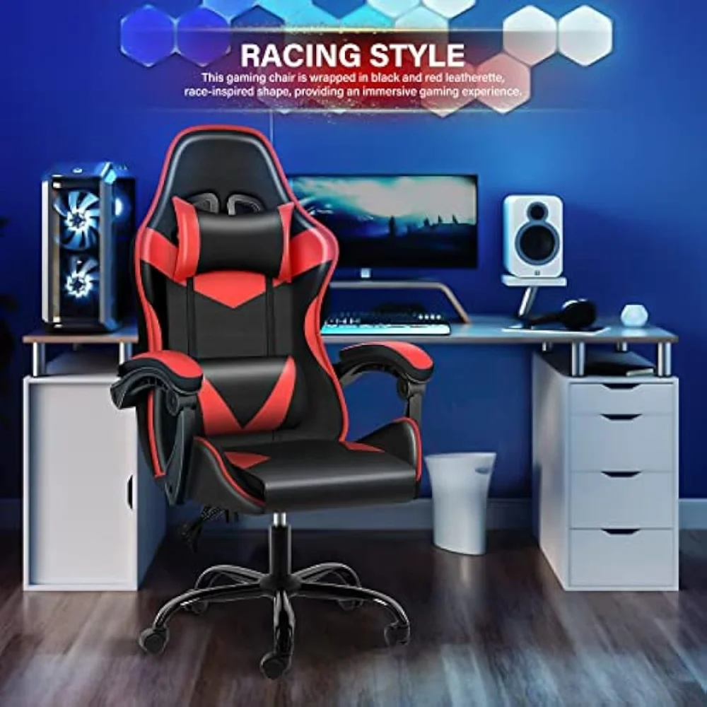 

Simple Deluxe Racing Gaming, High Back Leather Ergonomic Adjustable Swivel Computer Chair with Headrest and Lumbar Support