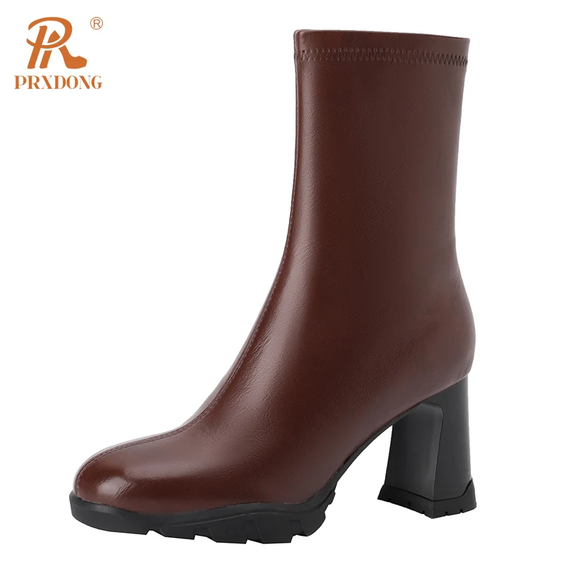 

PRXDONG Women's 2023 New Autumn Winter Warm Shoes Chunky High Heels Round Toe Black Classics Dress Office Lady Ankle Boots 34-40
