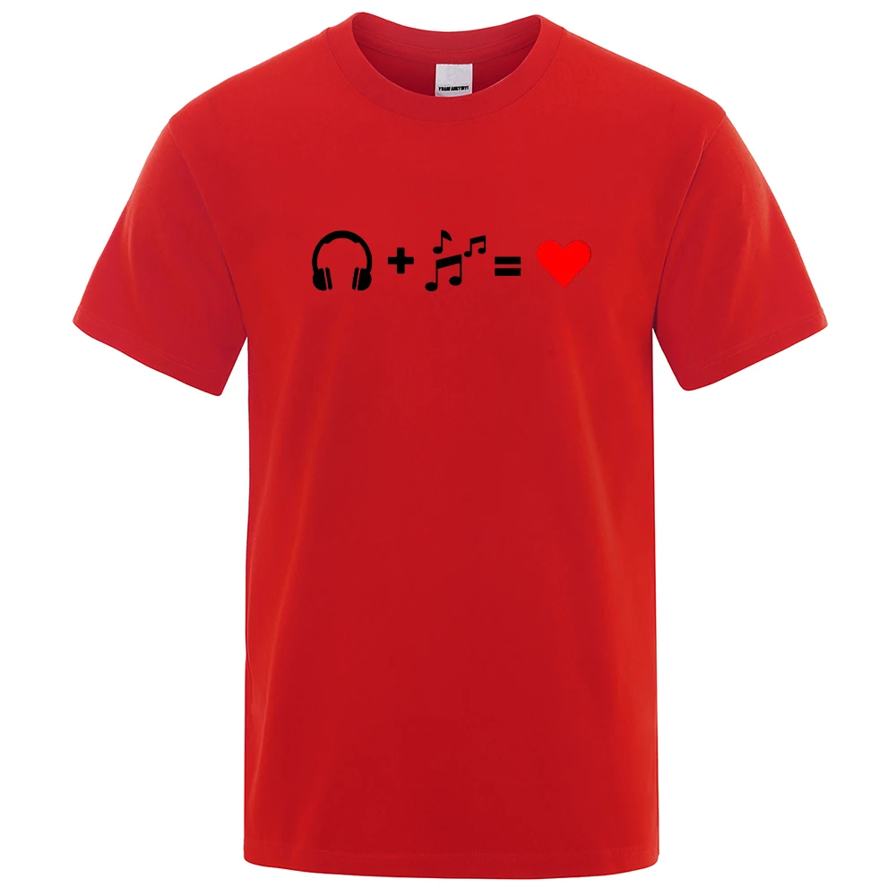 

Headphones Plus Music Equals My Love For You T Shirts Mens Breathable Tshirts Fashion O-Neck Shirts Cartoons Cotton Mens Tops