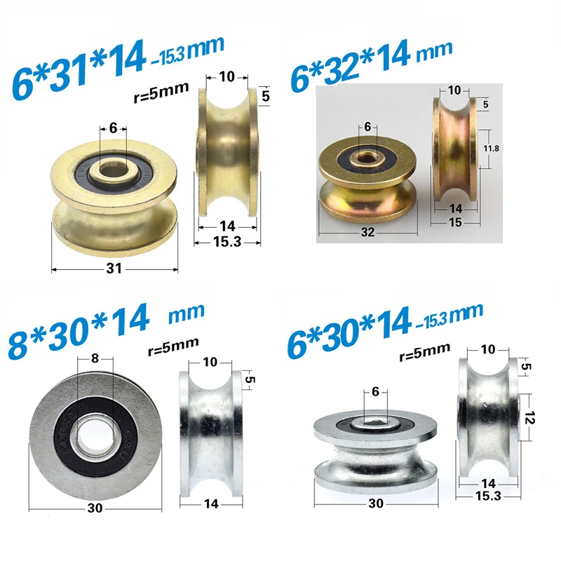 U-shaped Groove rolling Wheel R5 Track guide Wheel with Groove bearing Pulley wire Rope over the line lifting wheel 6*31*14mm