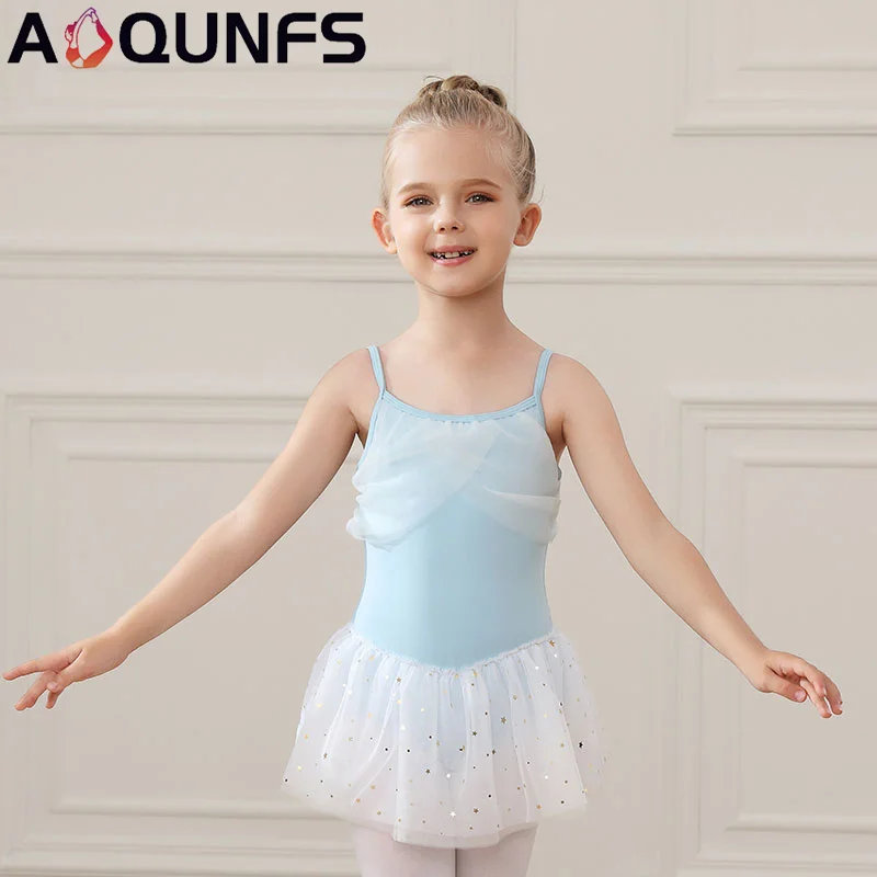 

AOQUNFS Girls Ballet Dress Dance Leotards With Skirt Children Gymnastics Training Camisole Leotards For Kids Dance Costumes
