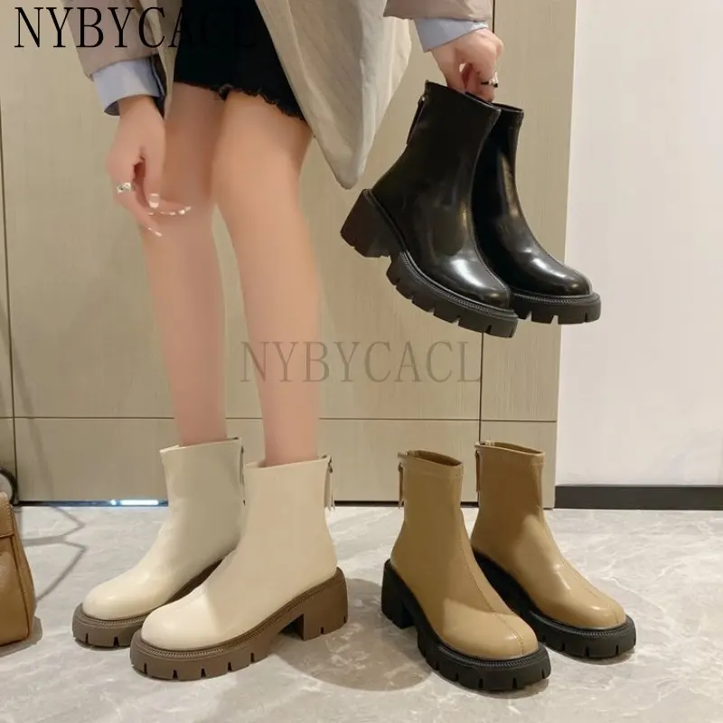 Asumer 2023 New Zipper Ankle Boots Cow Leather Square Heels Autumn Winter Women Boots Ladies Shoes Solid Color Fashion Botas