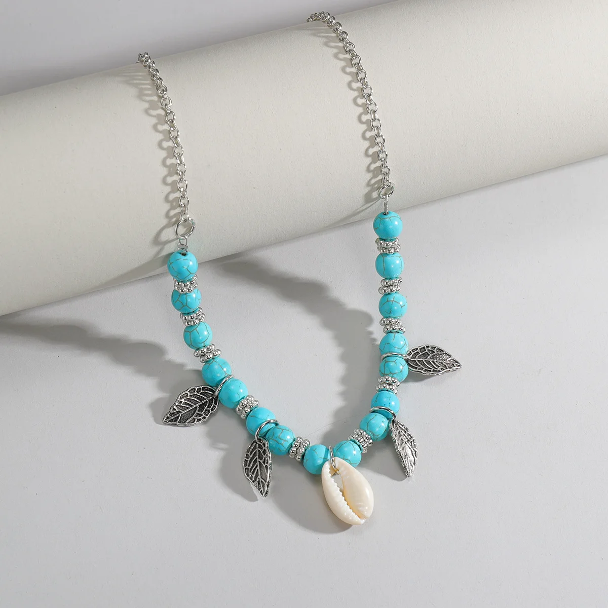 Отдых в ретро-стиле turquesa счеты hojas flecos concha colgante de dama collar