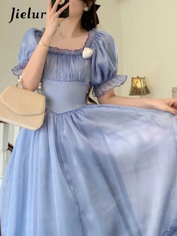

Женское элегантное милое платье Jielur, элегантное винтажное вечерние ничное платье миди для осени и зимы, шикарное синее сказочное платье в с...