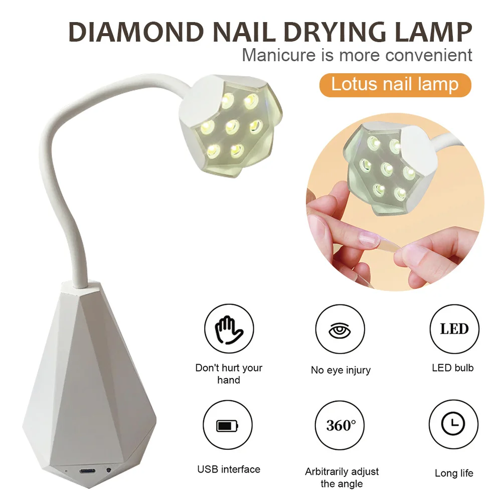 

Lotus Mini Nail Dryer Lamp Nail UV LED Lamp 7 LEDs Fast Drying Adjustable USB Nail Drying Lamp For Polish Gel Nails Art Tool