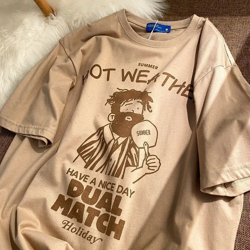 

100% cotton short sleeved T-shirt for men and women Korean loose ins versatile national fashion couple casual half sleeved men