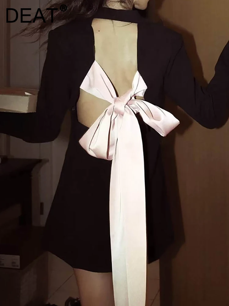 

Женский однобортный Блейзер на завязках DEAT, свободный черный пиджак с отложным воротником и открытой спиной, весна 2023