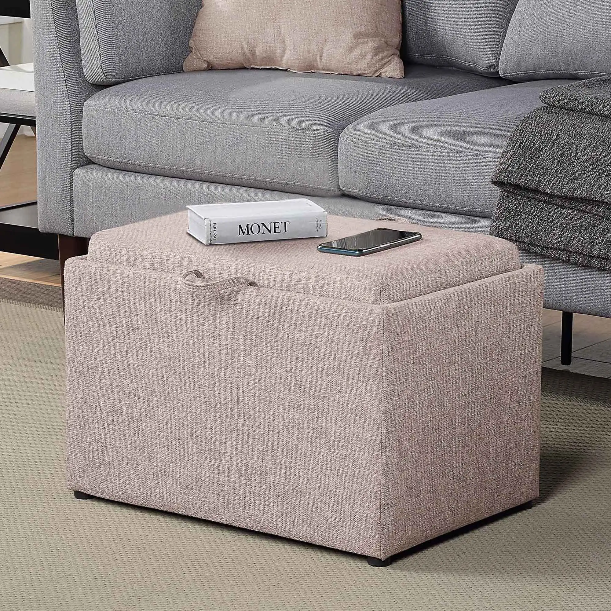 Multifunctional Storage Ottoman with Reversible Tray
