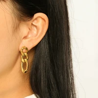 ins hot stainless steel metal stud earrings for women ip18k plated jewelry statement cuban chain hanging earrings waterproof
