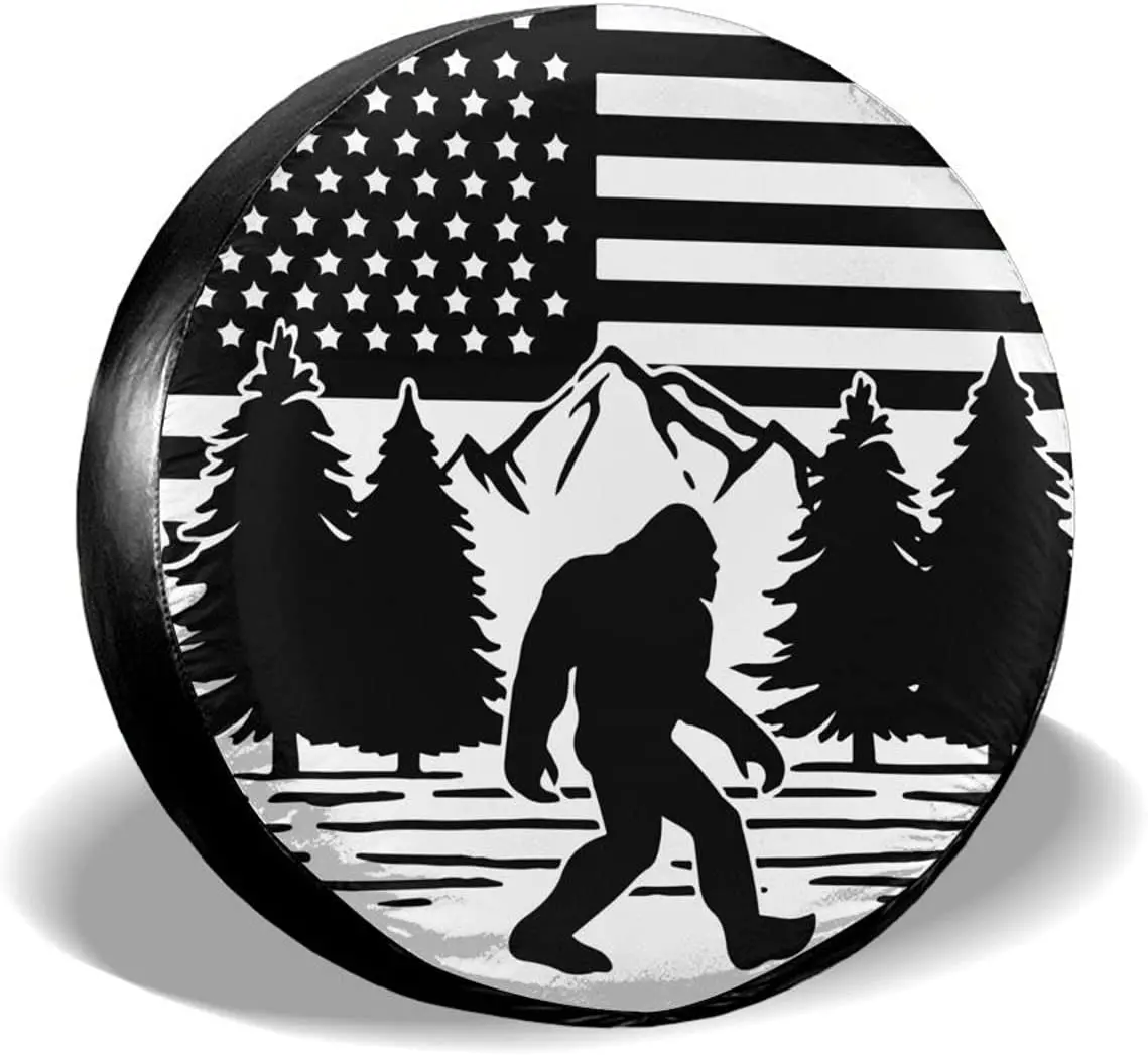 

Bigfoot American Flag Spare Tire Cover Wheel Protectors Tyre Covers Weatherproof Wheel Covers Universal Fit for Trailer Rv SUV T