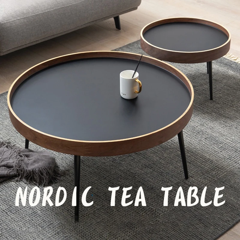 

Wuli Coffee Table Nordic Small Apartment Solid Wood Light Luxury Modern Minimalist Round Living Room Black Walnut Combination