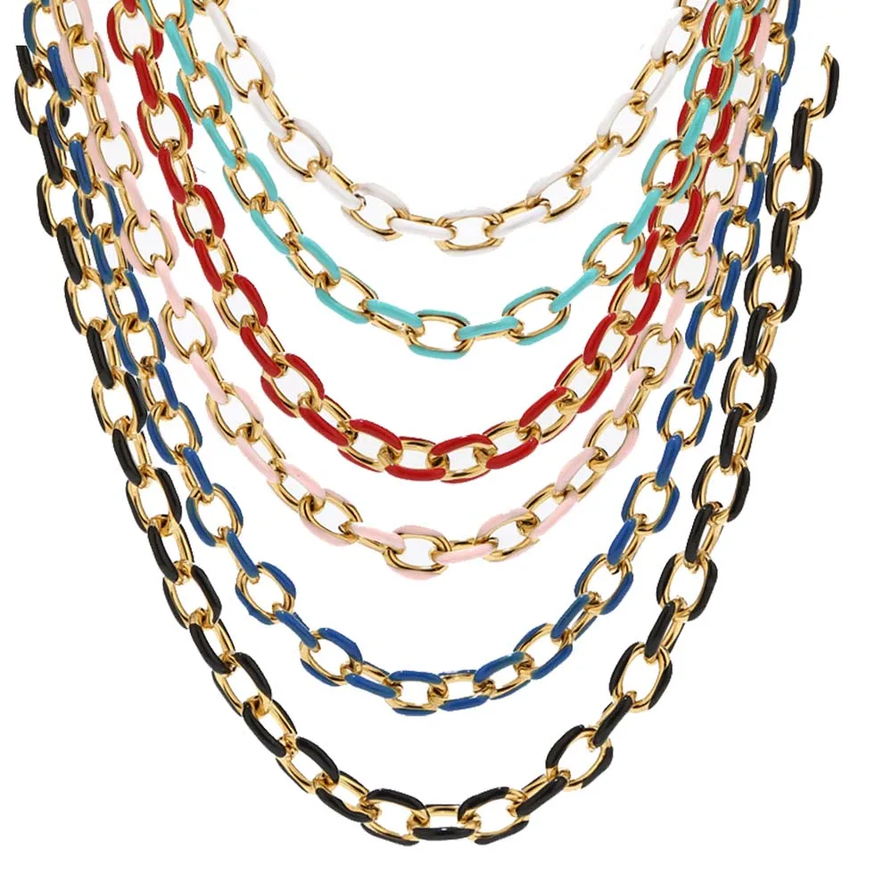 

1 шт. Нержавеющая сталь 8 мм Rolo Cable Link Браслет-цепочка O Форма Эмаль Бордюр кубинские ожерелья для чокеров Твердые металлические украшения