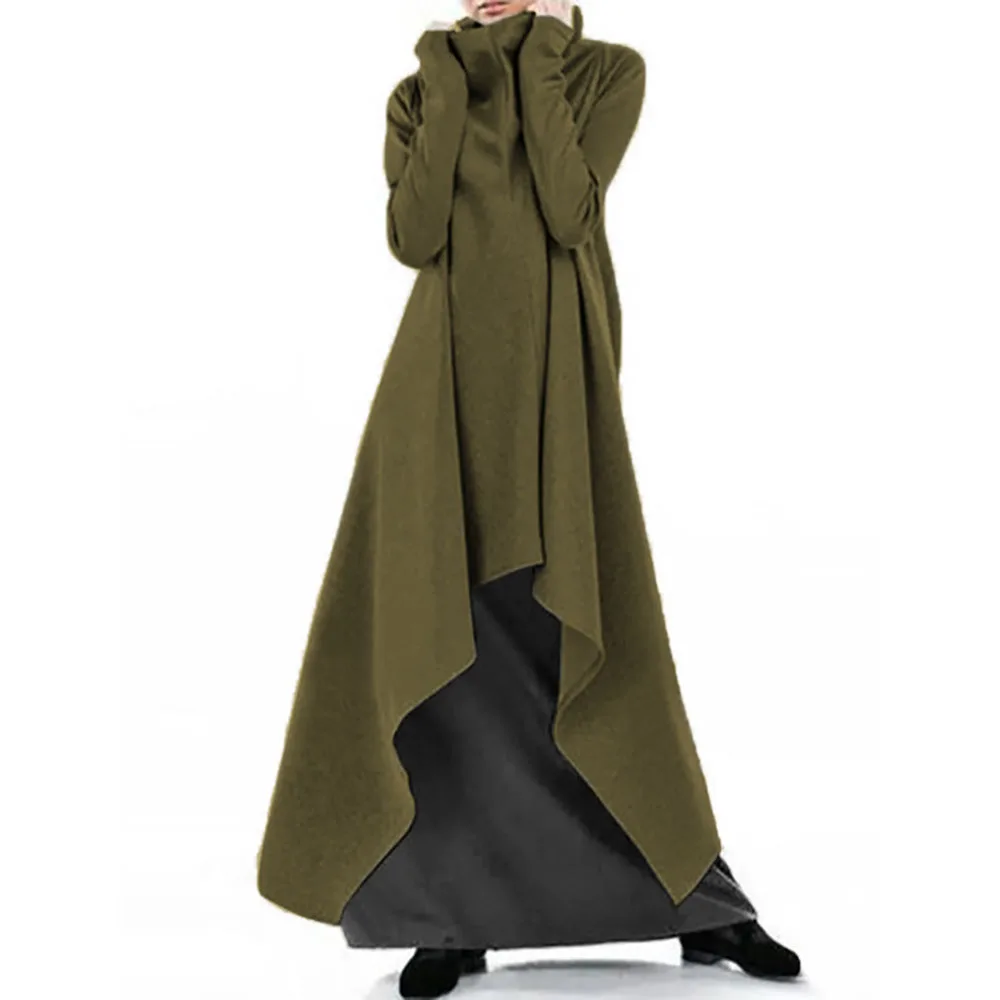 

Autumn Hoodies Women's Asymmetrical Dress 2021 Turtleneck Long Sleeve Sweatshirts Maxi Vestidos Robe