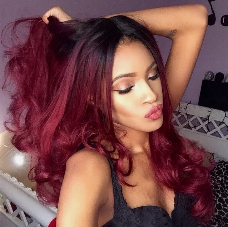 Модные длинные волнистые Ombre Burg красные синтетические волосы полный парик