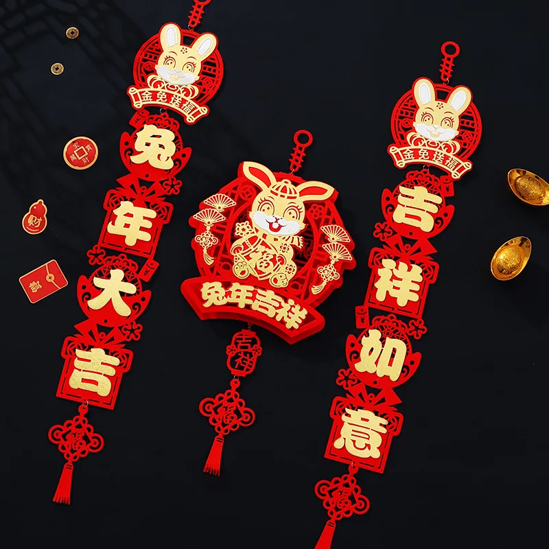

Lunar New Year Decorations 2023 Rabbit Chinese Fu Paper Wall Decor Spring Festival Traditional Tet Decoration Door Rabbit Symbol