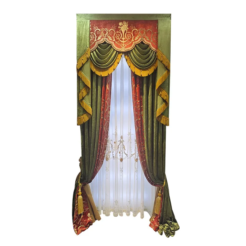 Красно-Зеленые Плотные жаккардовые шторы из синели плотные для гостиной спальни